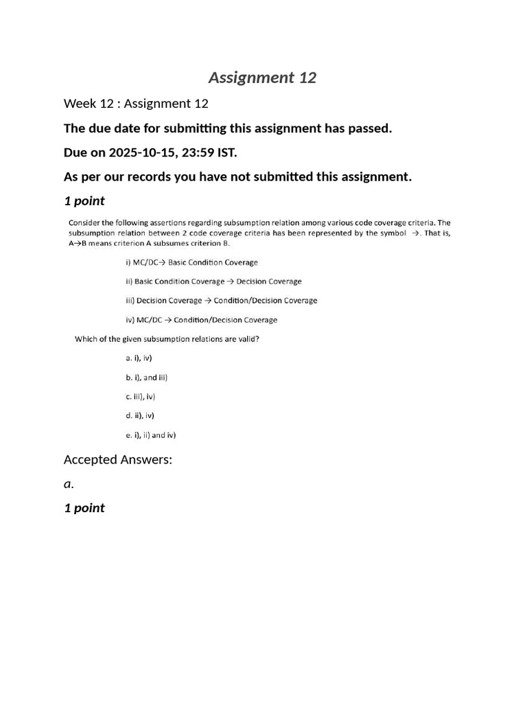 Assignment 12 Submission Reminder | PDF