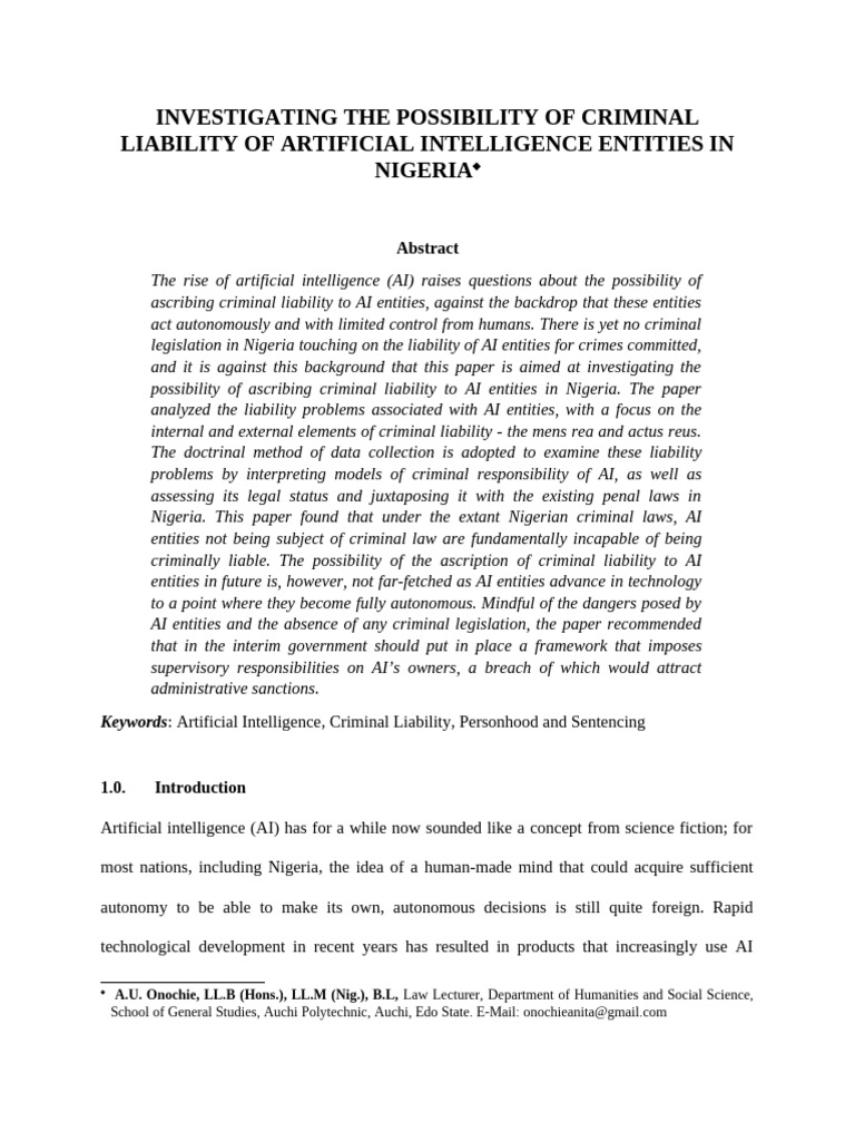 Artificial Intelligence and Criminal Liability | PDF | Mens Rea ...