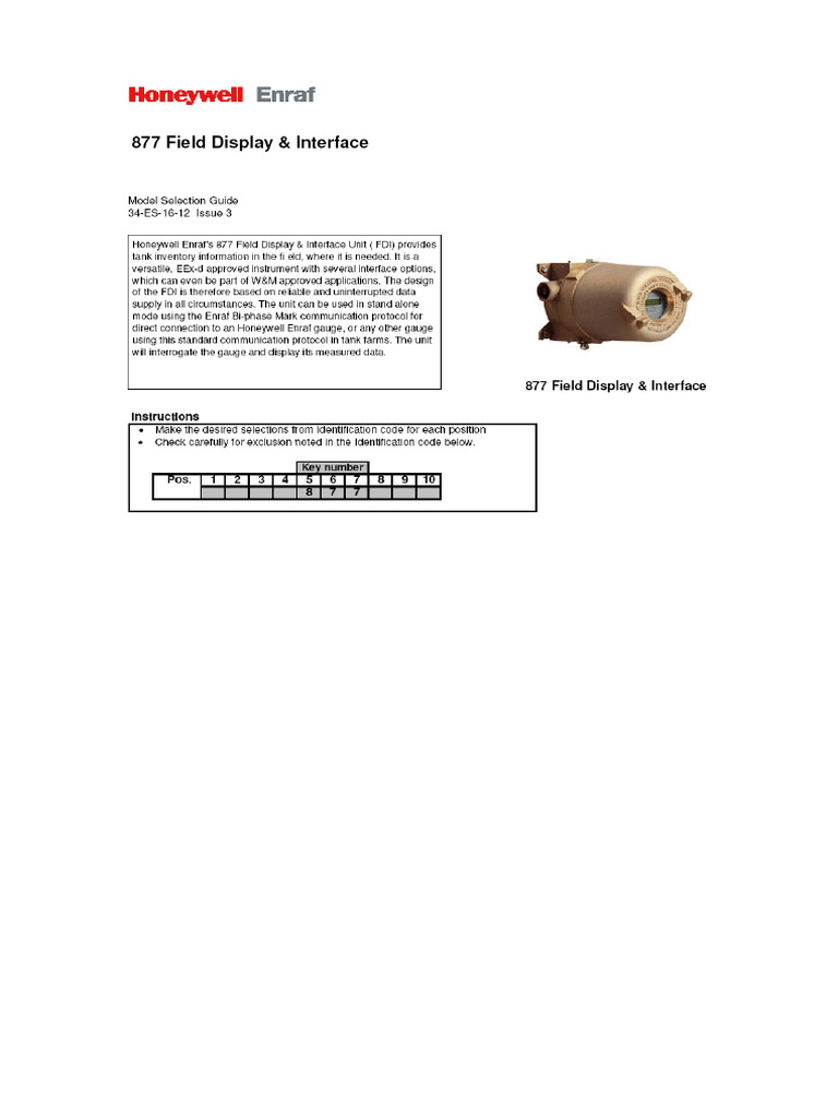 877 - Honeywell 877 Field Display | PDF