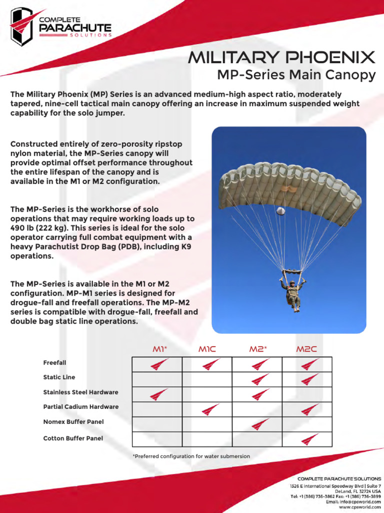 Military Phoenix MP-Series Canopy Specs | PDF | Parachute | Aerospace ...