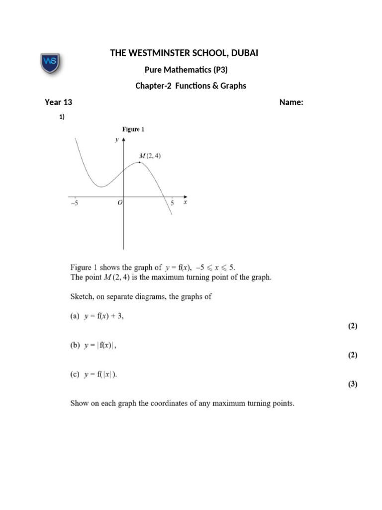 Functions & Graphs: Year 13 Math Guide | PDF