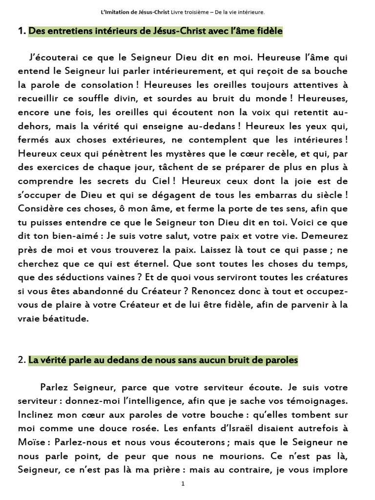 Vie intérieure selon Jésus-Christ | PDF | Dieu | Vérité