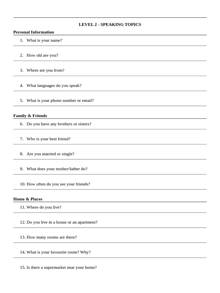 LEVEL 2 Speaking 1 | PDF