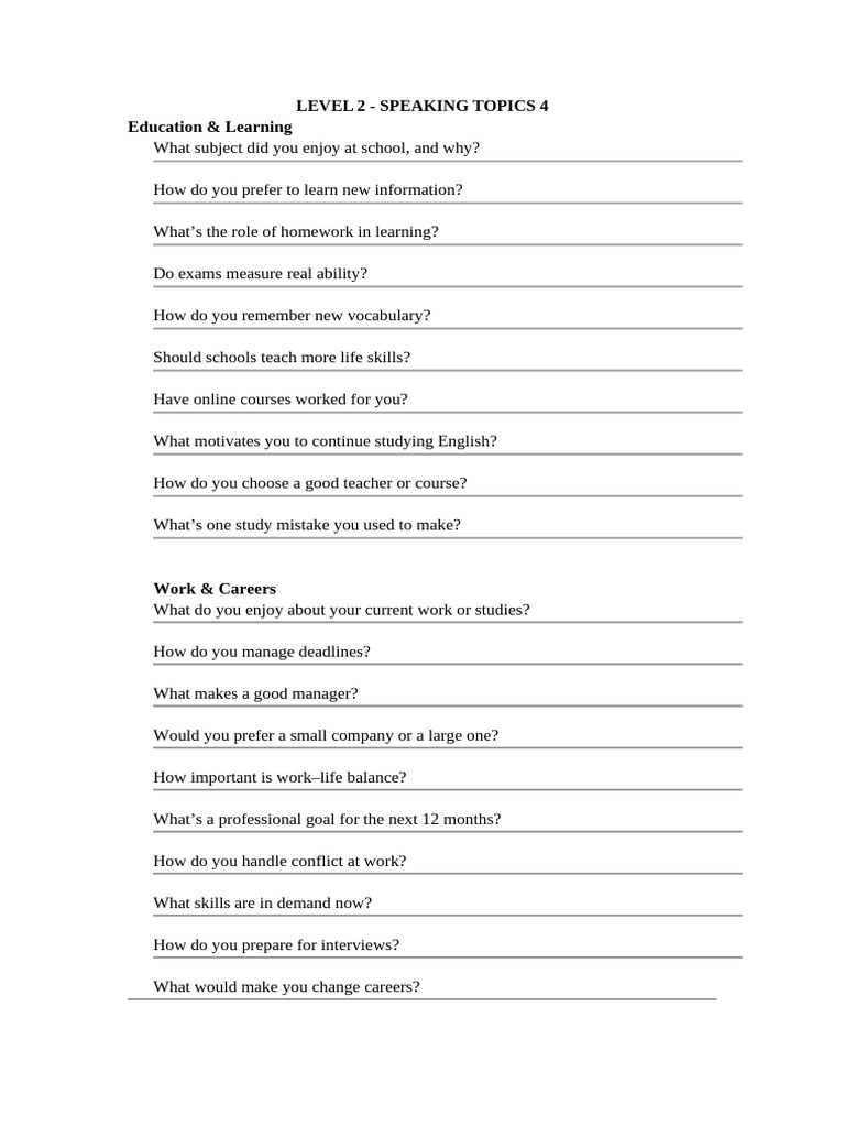 LEVEL 2 Speaking 4 | PDF