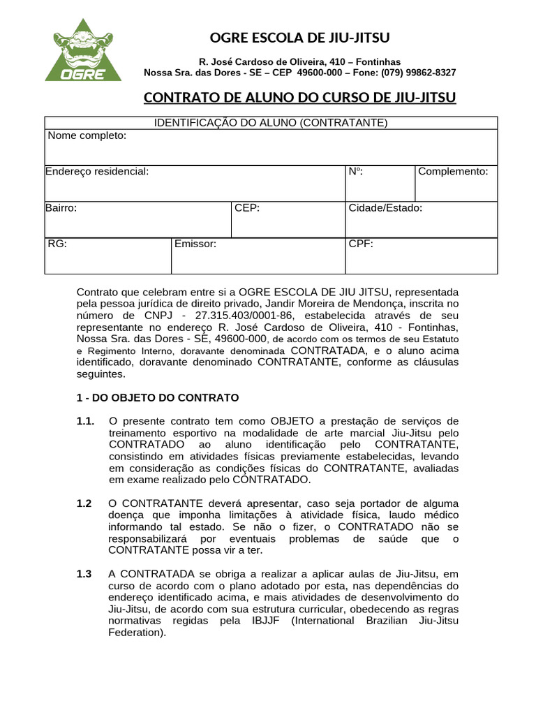 Modelo Contrato-OGRE | PDF | Jiu-jitsu