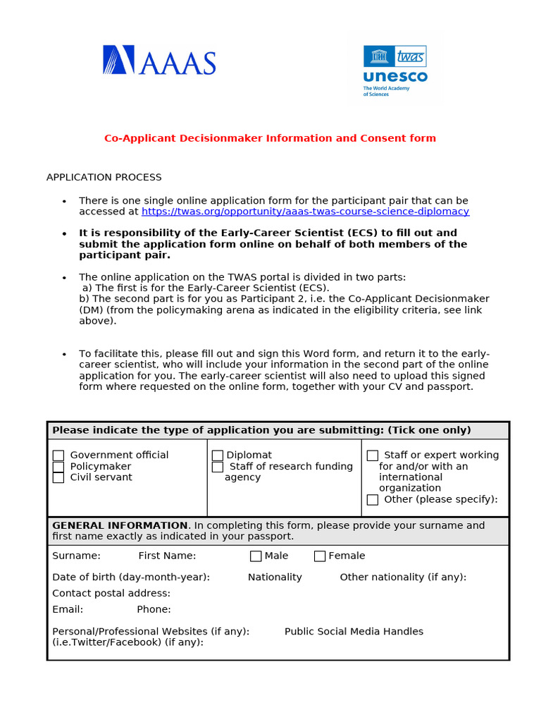 Coapplicant DM Form | PDF | Science | Diplomacy