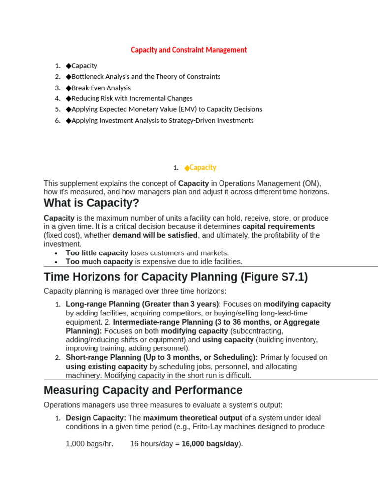 Capacity Management and Constraints Analysis | PDF | Net Present Value ...