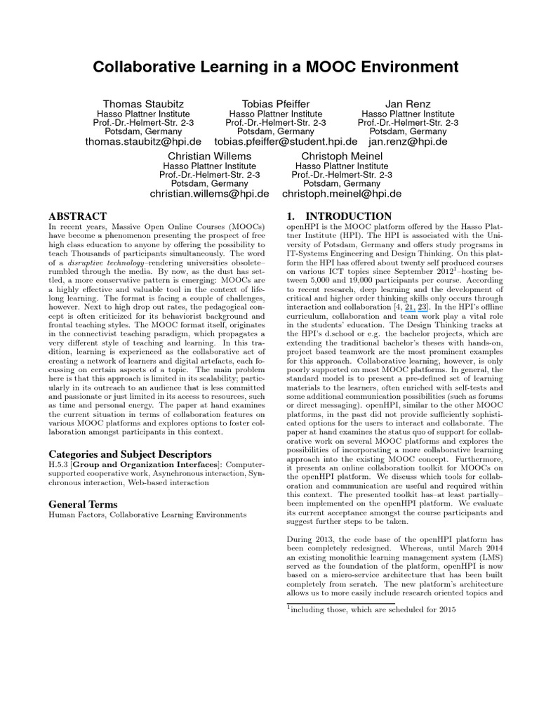 Collab - Learning in A MOOC Environments | PDF | Massive Open Online ...