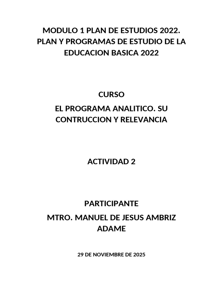 Modulo 1 Plan de Estudios 2022 | PDF | Plan de estudios | Maestros