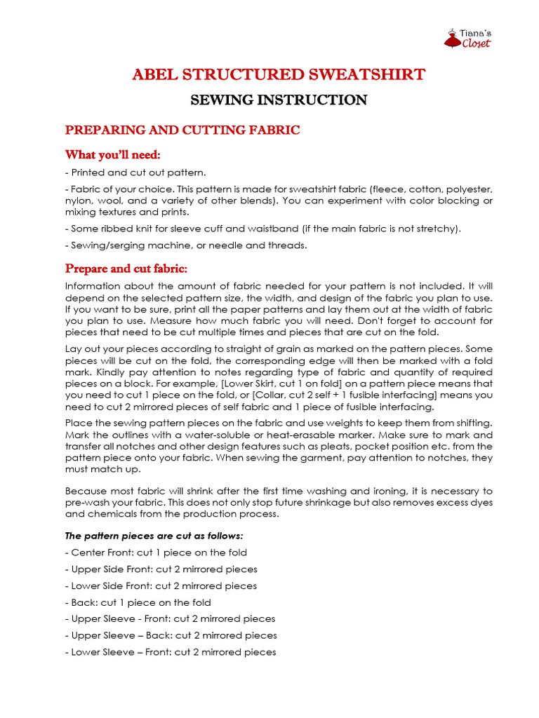 Abel Sweatshirt Instructions | PDF | Seam (Sewing) | Sewing