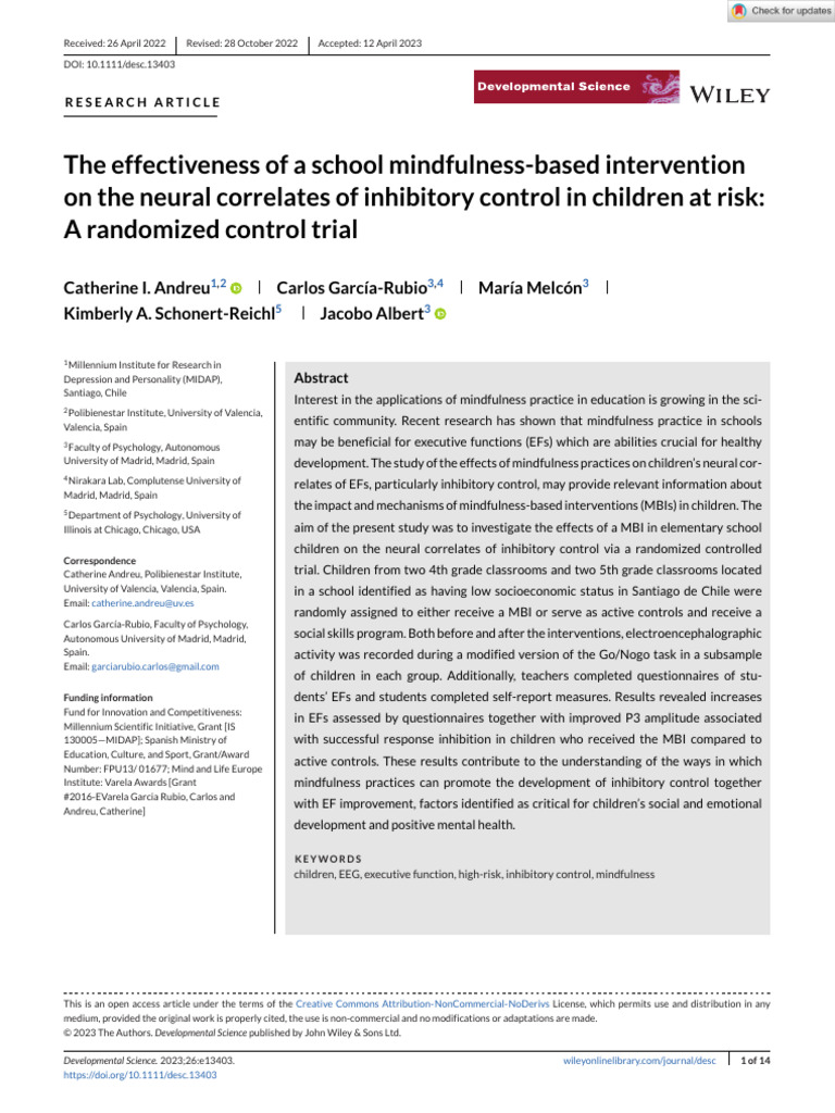 Mindfulness Intervention Enhances Inhibitory Control in Children | PDF ...