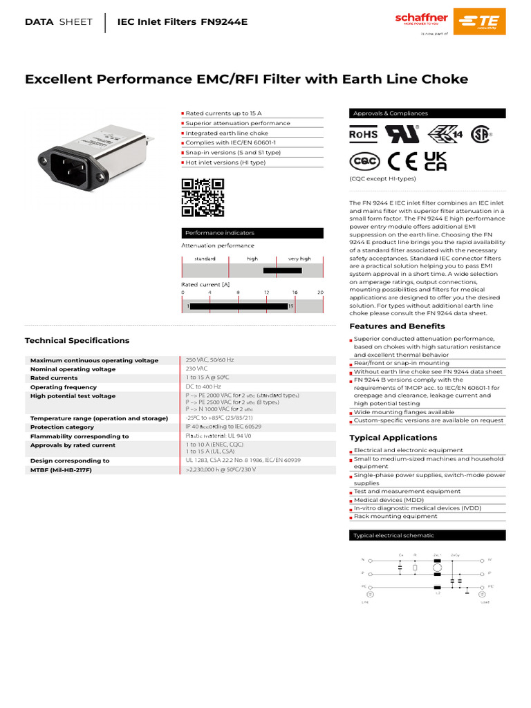 IEC Inlet Filters FN9244E Data Sheet | PDF | Electromagnetic ...