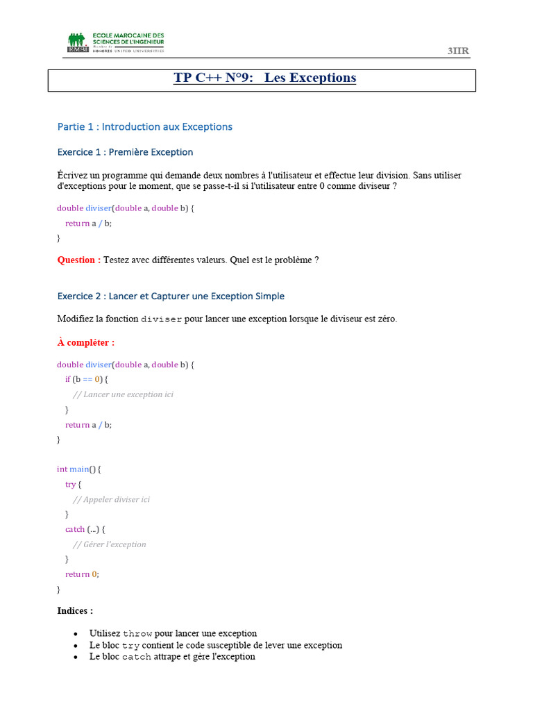 Introduction aux Exceptions en C++ | PDF | Programmation informatique ...