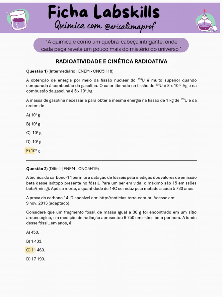 Questões sobre Radioatividade e Fissão Nuclear | PDF | Radioatividade ...