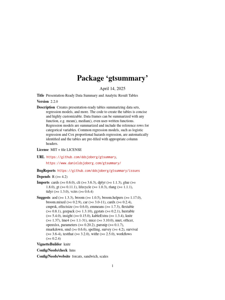 gtsummary: Data Summary Tables in R | PDF | Parameter (Computer ...