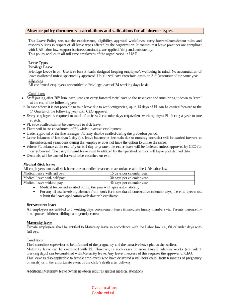 UAE Employee Leave Policy Overview | PDF | Parental Leave | Sick Leave