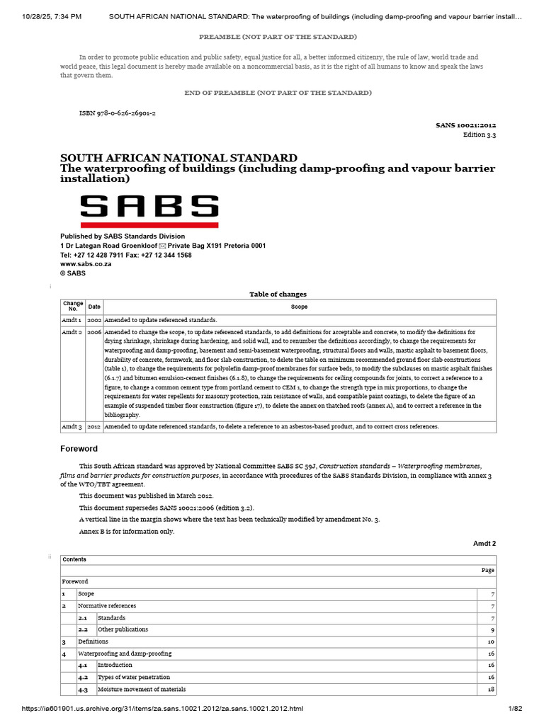 South African Waterproofing Standards | PDF | Concrete | Roof