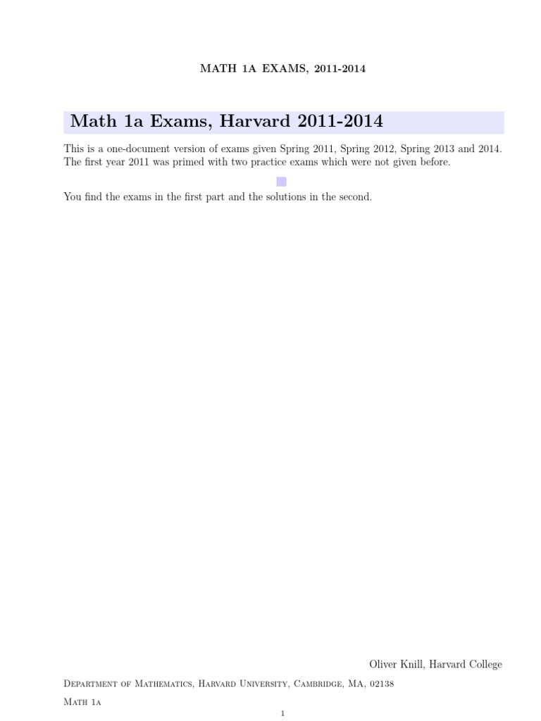 Harvard Math 1A Exams 2011-2014 | PDF | Function (Mathematics ...
