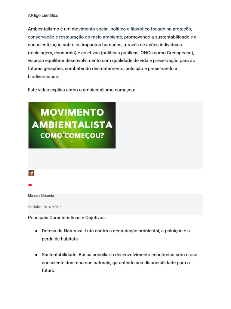 O que é Ambientalismo e sua Importância | PDF | Movimento ambientalista ...
