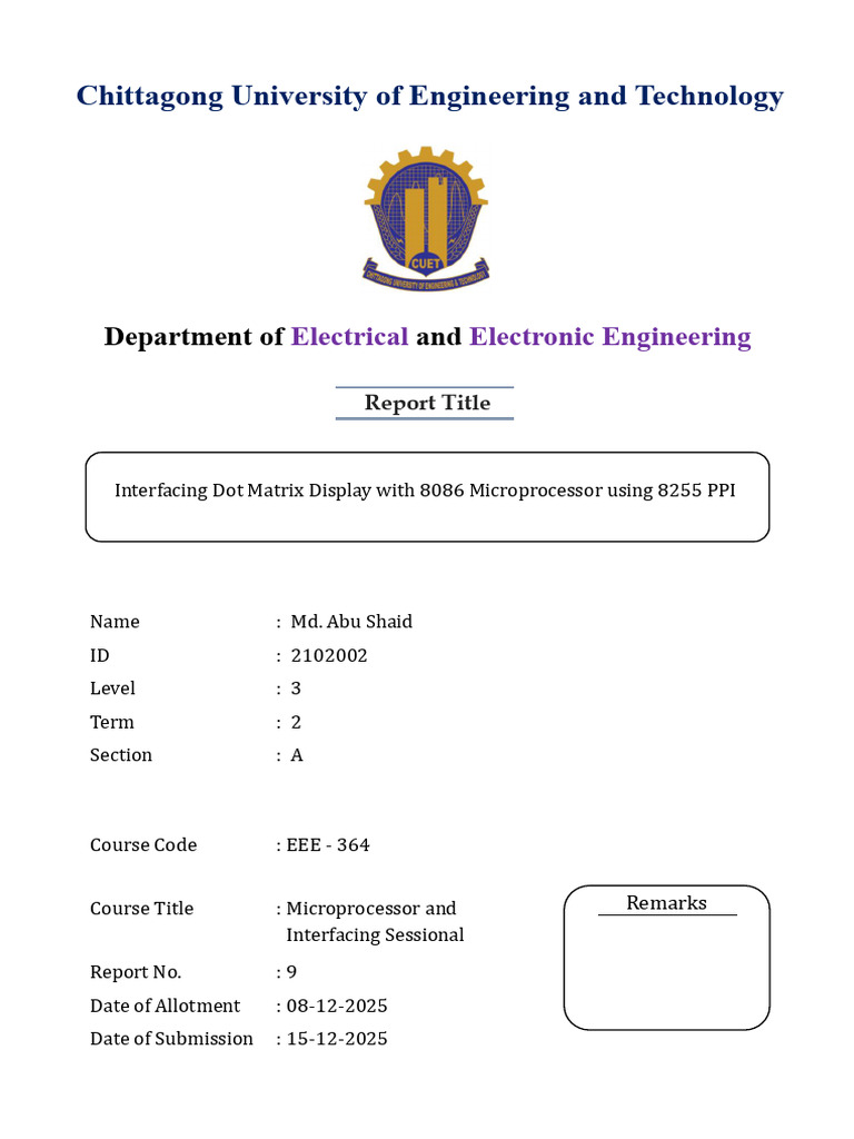 Interfacing Dot Matrix with 8086 Microprocessor | PDF