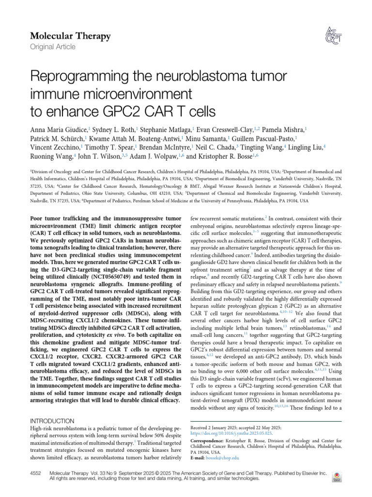Enhancing GPC2 CAR T Cells in Neuroblastoma | PDF | T Cell | Biochemistry