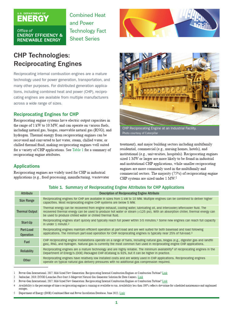Reciprocating Engines for CHP Applications | PDF | Cogeneration | Engines