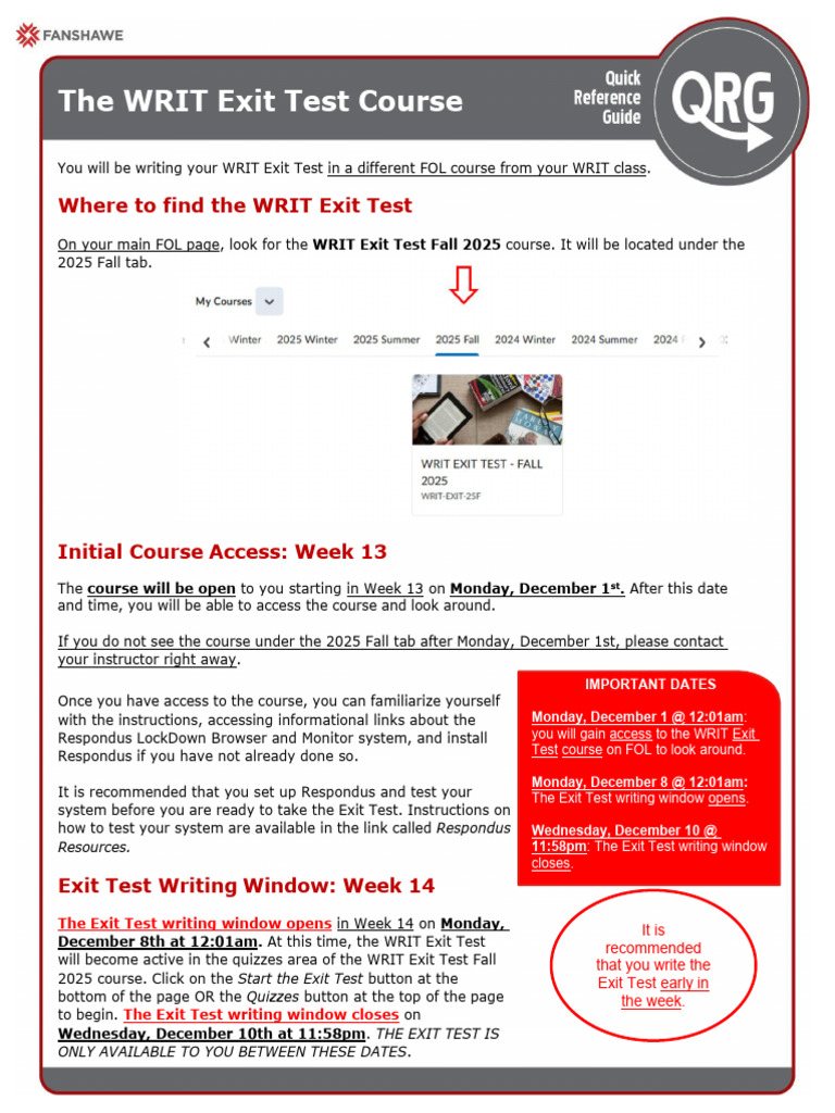 WRIT Exit Test Course Details 2025 | PDF