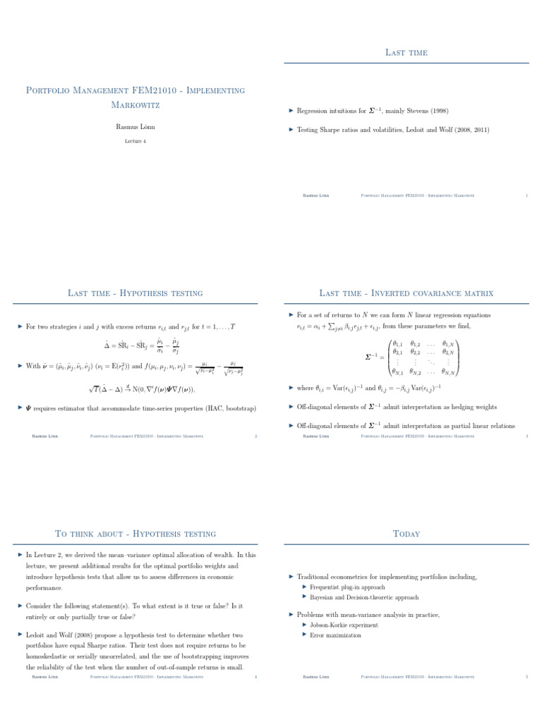 Portfolio Management FEM21010 - Implementing Markowitz | PDF | Modern ...