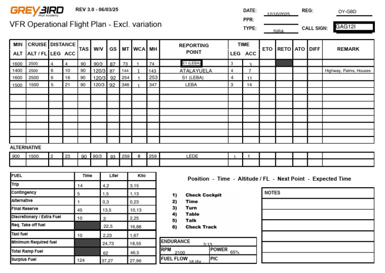 VFR Operational Flight Plan - Excl. Variation | PDF | Aviation ...