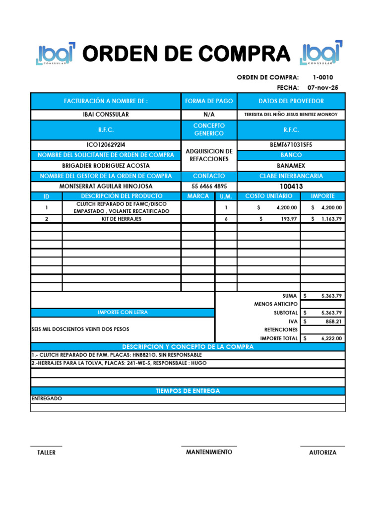 Orden de Compra: Ibai Conssular N/A | PDF | Bancario