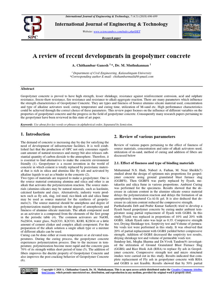 Geopolymer Concrete Developments Review | PDF | Concrete | Cement