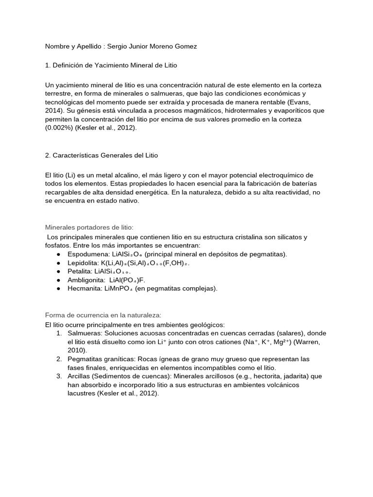Yacimientos de Litio: Tipos y Geología | PDF | Litio | Minerales