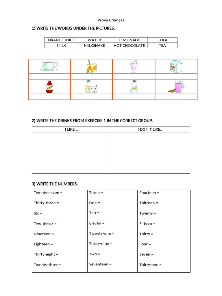 Fun Food and Drink Vocabulary Exercises | PDF | Drink | Chocolate