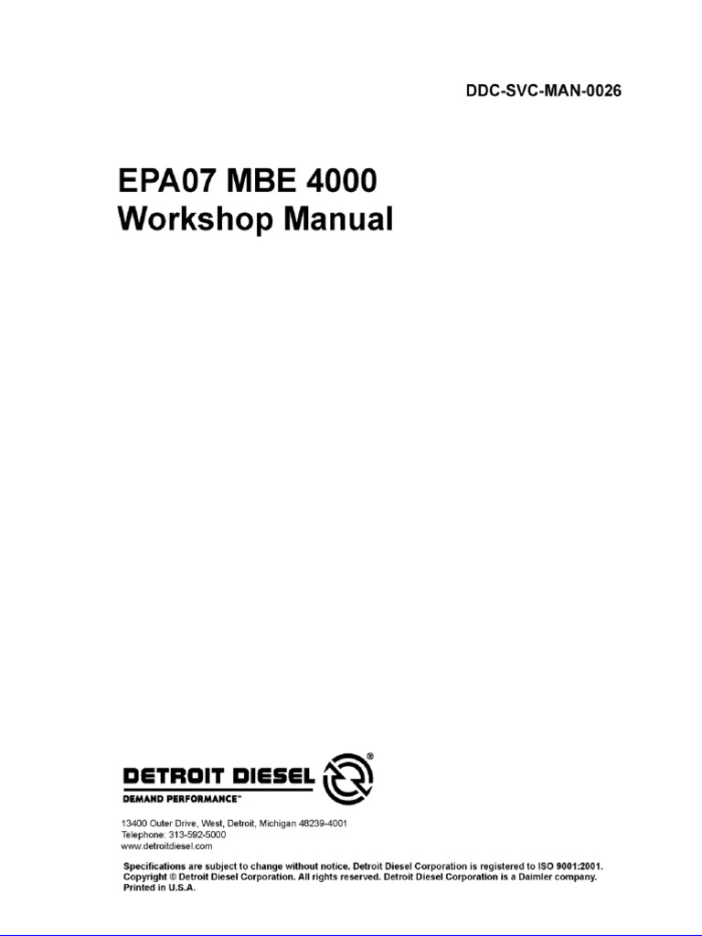 Detroit Epa07 Mbe 4000 Workshop Manual Ddc Svc Man 0026 | PDF ...