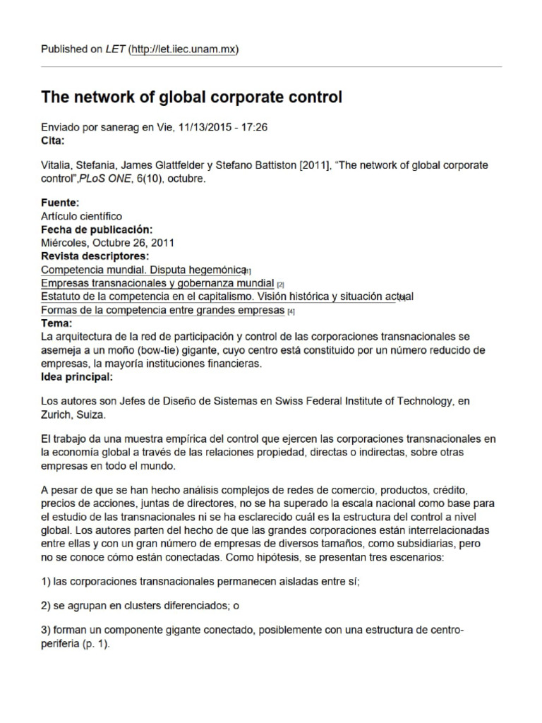 Análisis de Control en Corporaciones Transnacionales | PDF | Compartir ...