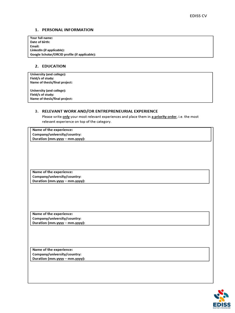Ediss CV Tempate | PDF