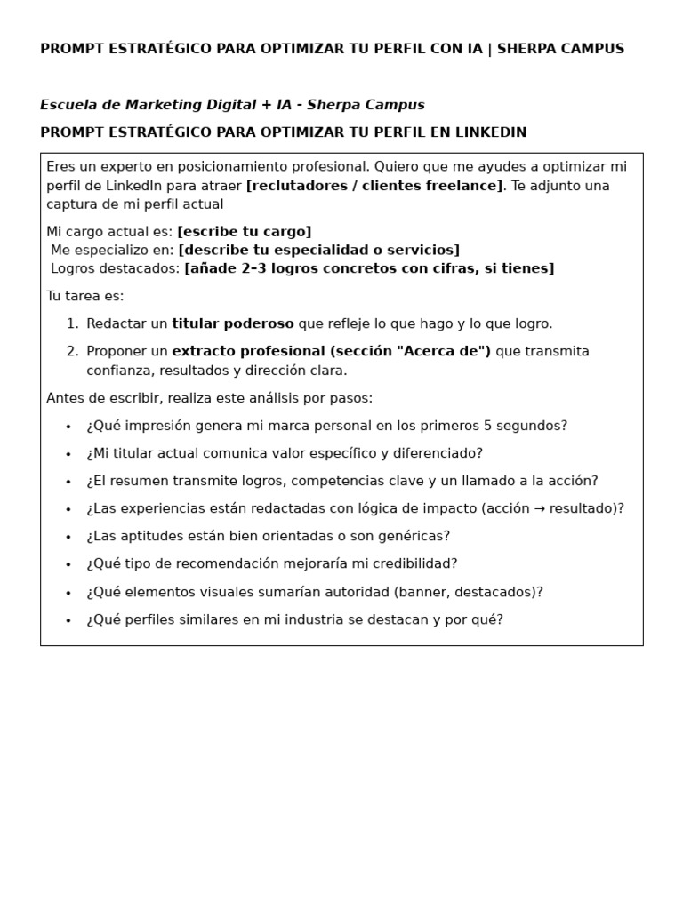 Optimiza tu Perfil de LinkedIn con IA | PDF | Marketing | Inteligencia ...