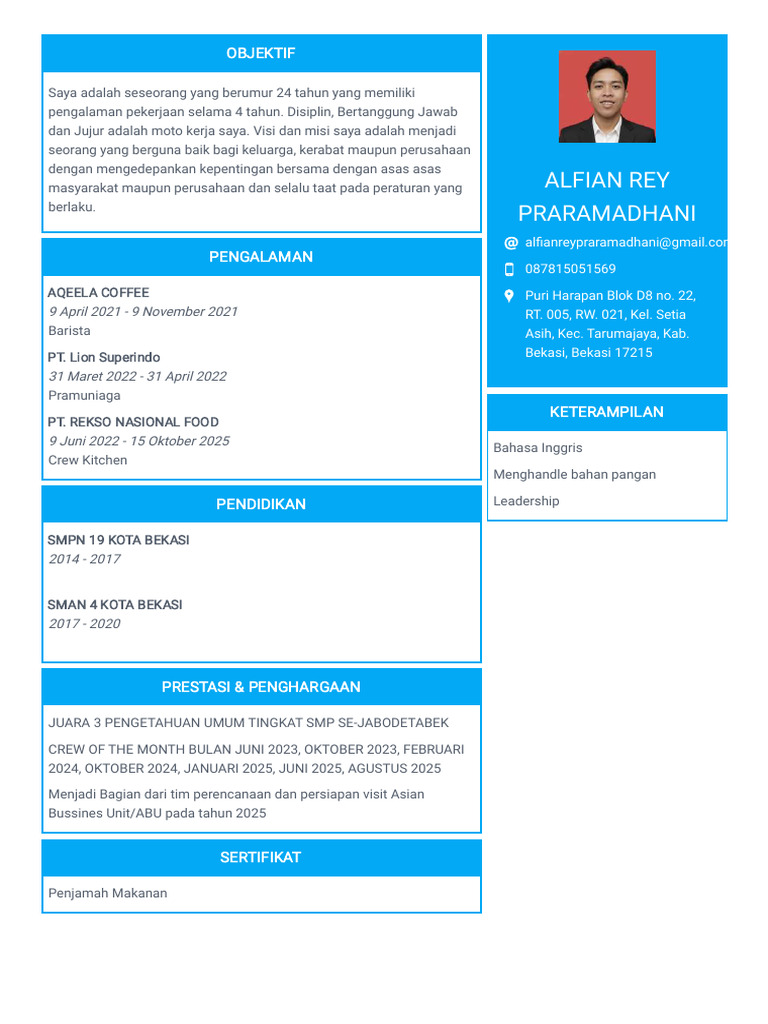 CV Alfian Rey Praramadhanii - Compressed | PDF
