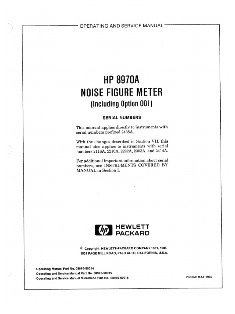 HP 8970A Operating Only | PDF