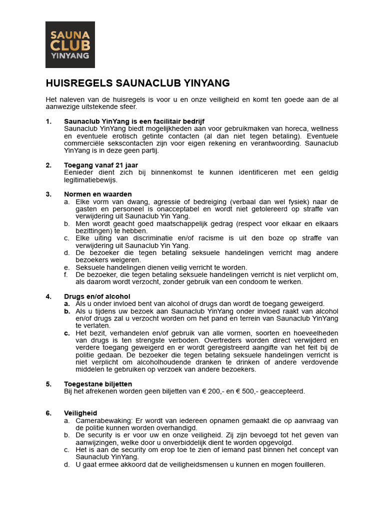 Huisregels Saunaclub Yin Yang Vrsie 2024 | PDF