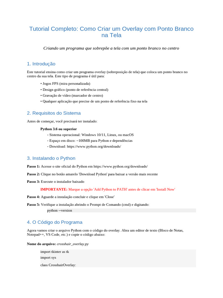Tutorial Overlay Ponto Branco | PDF | Python (linguagem de programação ...