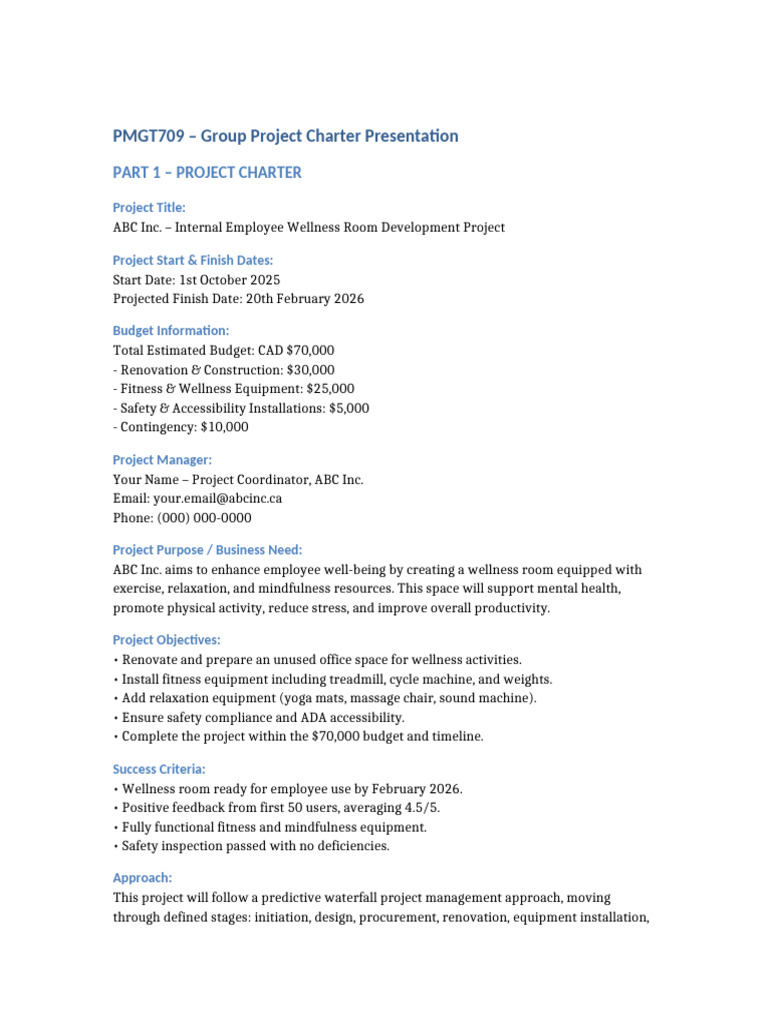 ABC Inc. Employee Wellness Room Project | PDF | Physical Fitness ...