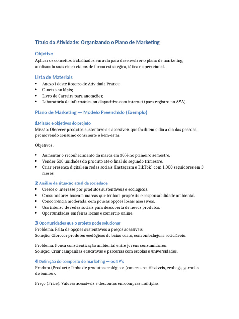 Plano de Marketing Sustentável Eficaz | PDF | Marketing | Rede social