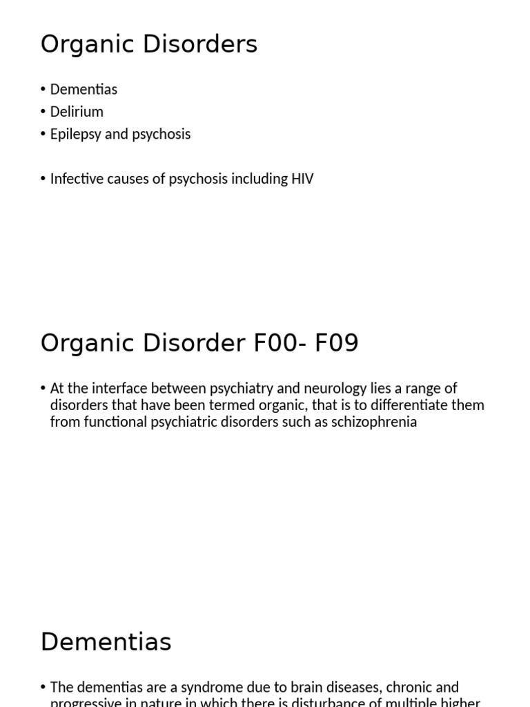Organic Disorders | PDF | Dementia | Human Diseases And Disorders