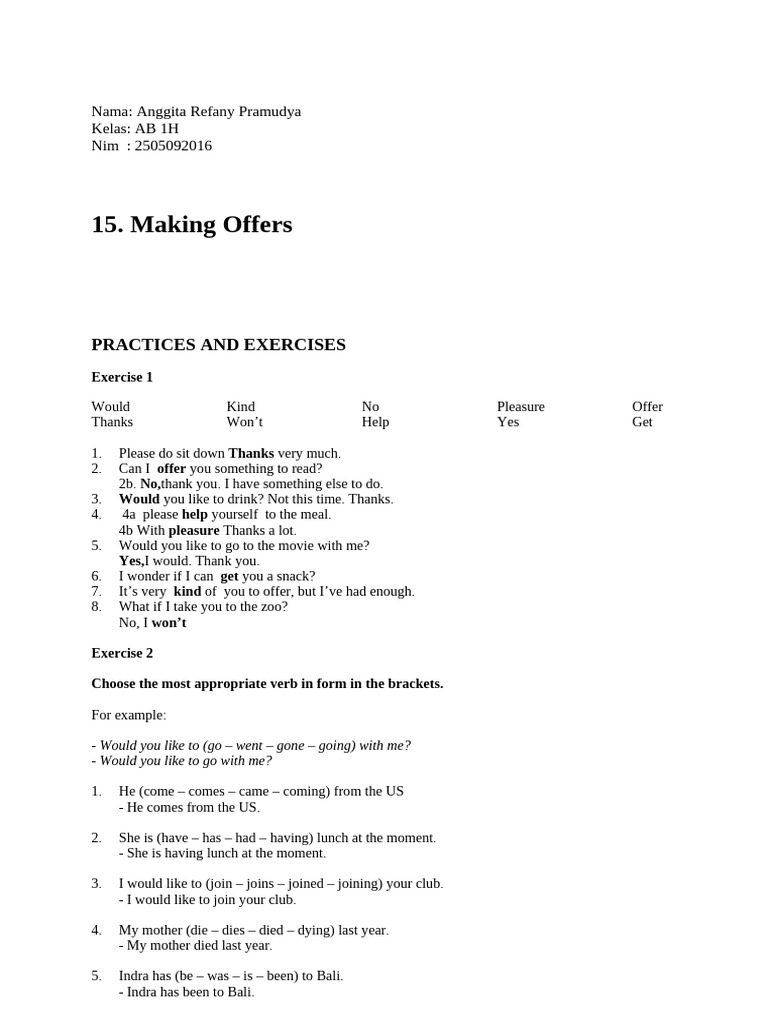 Making Offers: Exercises and Scenarios | PDF | Restaurants
