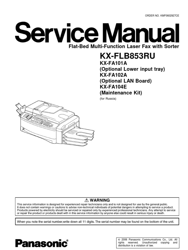 Panasonic KX-FLB853 Service Manual | PDF | Image Scanner | Microsoft ...