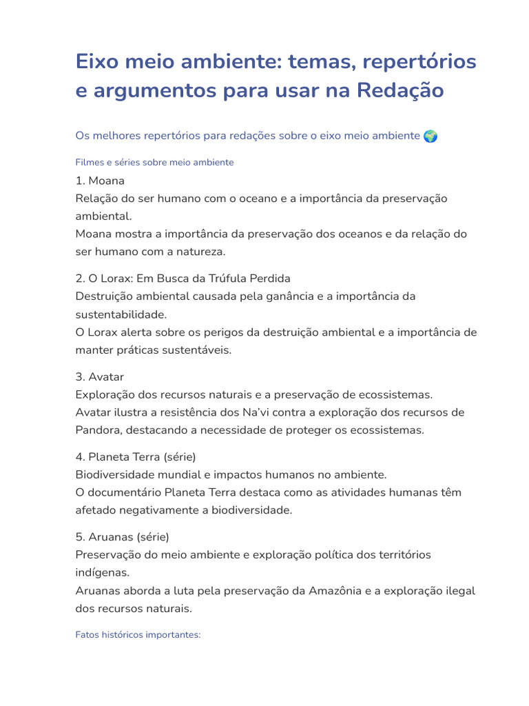 Repertórios para Redação sobre Meio Ambiente | PDF | Aquecimento global ...