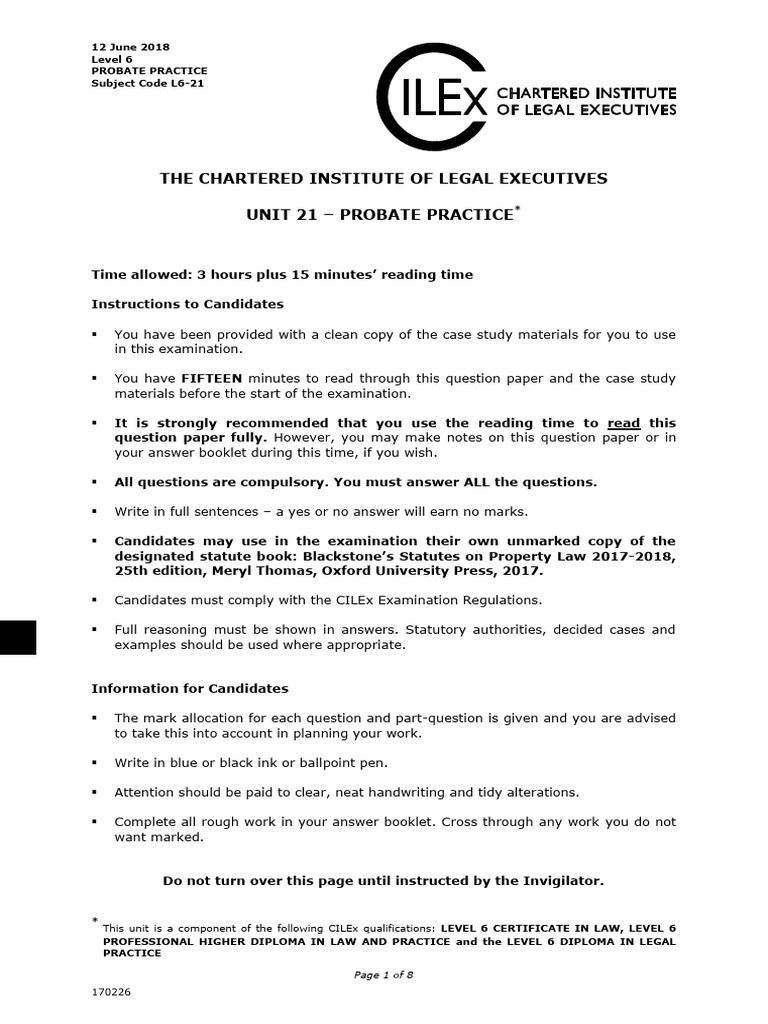 Probate Practice Examination Guide | PDF | Will And Testament ...