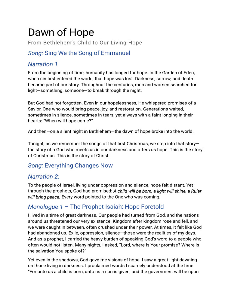 Dawn of Hope Script_6f4ceae7 f432 4a90 b6d9 3f5f3776fb68 | PDF | Jesus ...