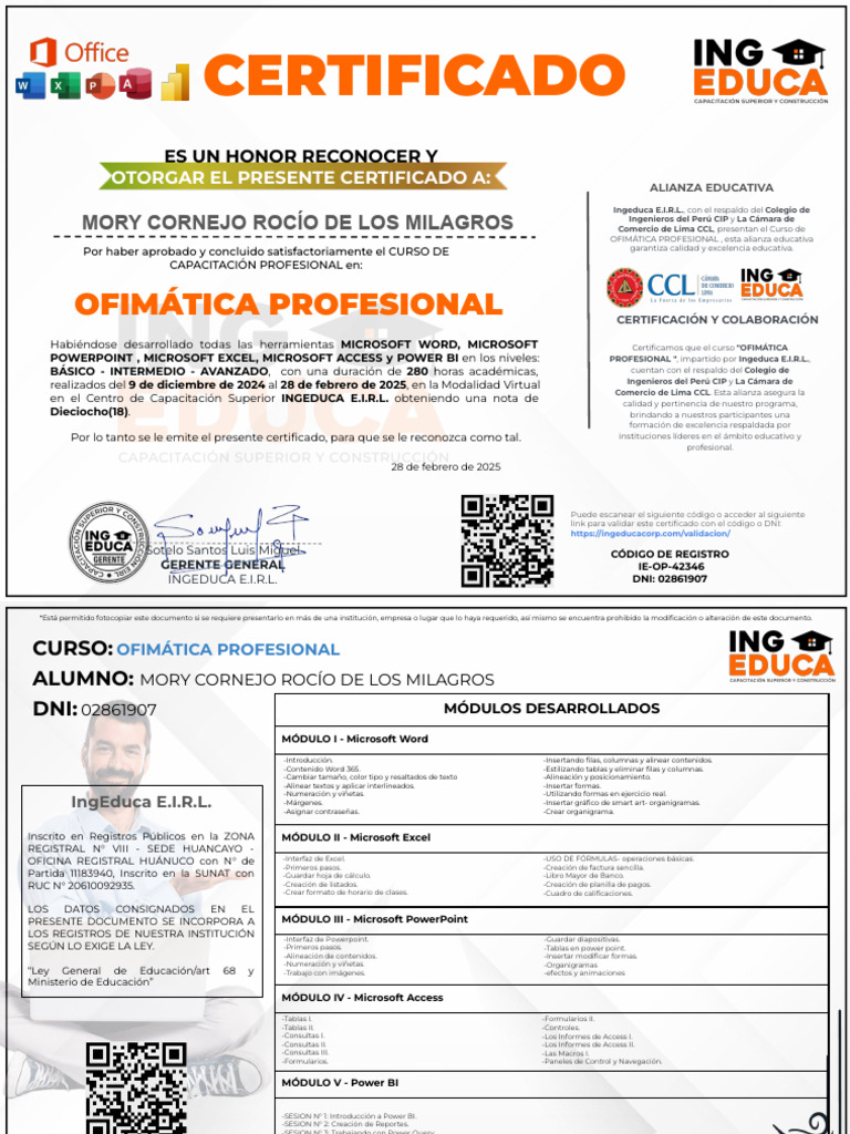 Certificado de Ofimática Profesional 2025 | PDF | Microsoft PowerPoint ...